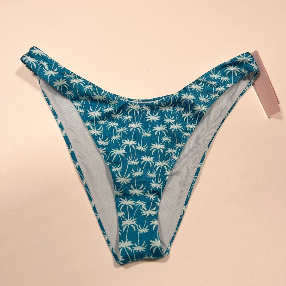 Victoria Secret Small S Brazilian Cheeky Bikini Bottom Palm Print Teal Blue